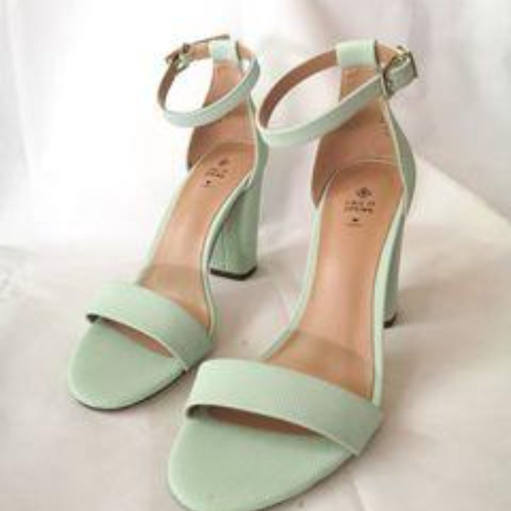 High heel ankle strap stiletto sandals pastel mint